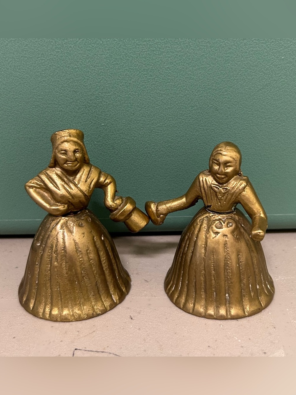 Vintage Brass Lady Figural Bells Set of 2